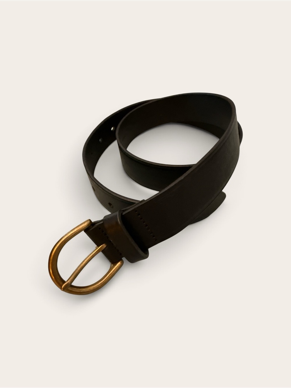 Classic Black Leather Belt with Brass Buckle - Women